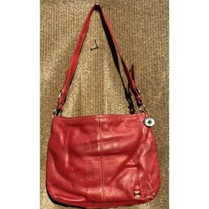 The Sak Lucia Scarlet Red Pebbled Leather Crossbody Bag Purse w/Charm